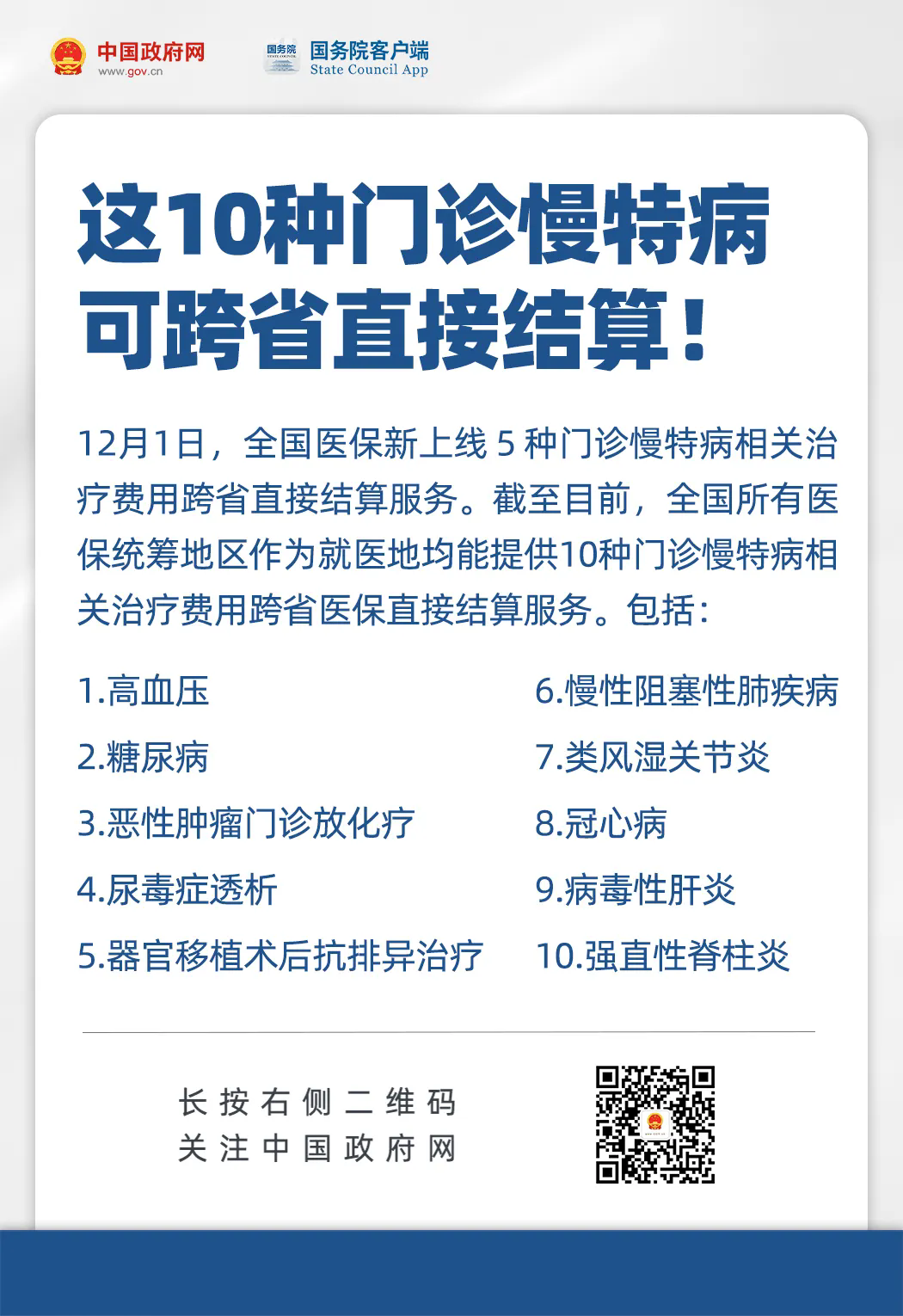 10種門診慢特病可跨省直接結(jié)算!如何享受?(圖1) 10種門診慢特病可跨省直接結(jié)算!如何享受?(圖1)